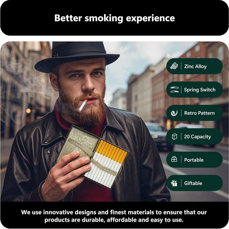 roygra علبة سجائر، علبة حامل سجائر بسعة 20، مفتاح زنبركي للرجال والنساء، ملحقات تدخين السجائر، صندوق معدني قديم من سبائك الزنك للسجائر العادية، الحجم الملكي و100 مم 100's - Image 5